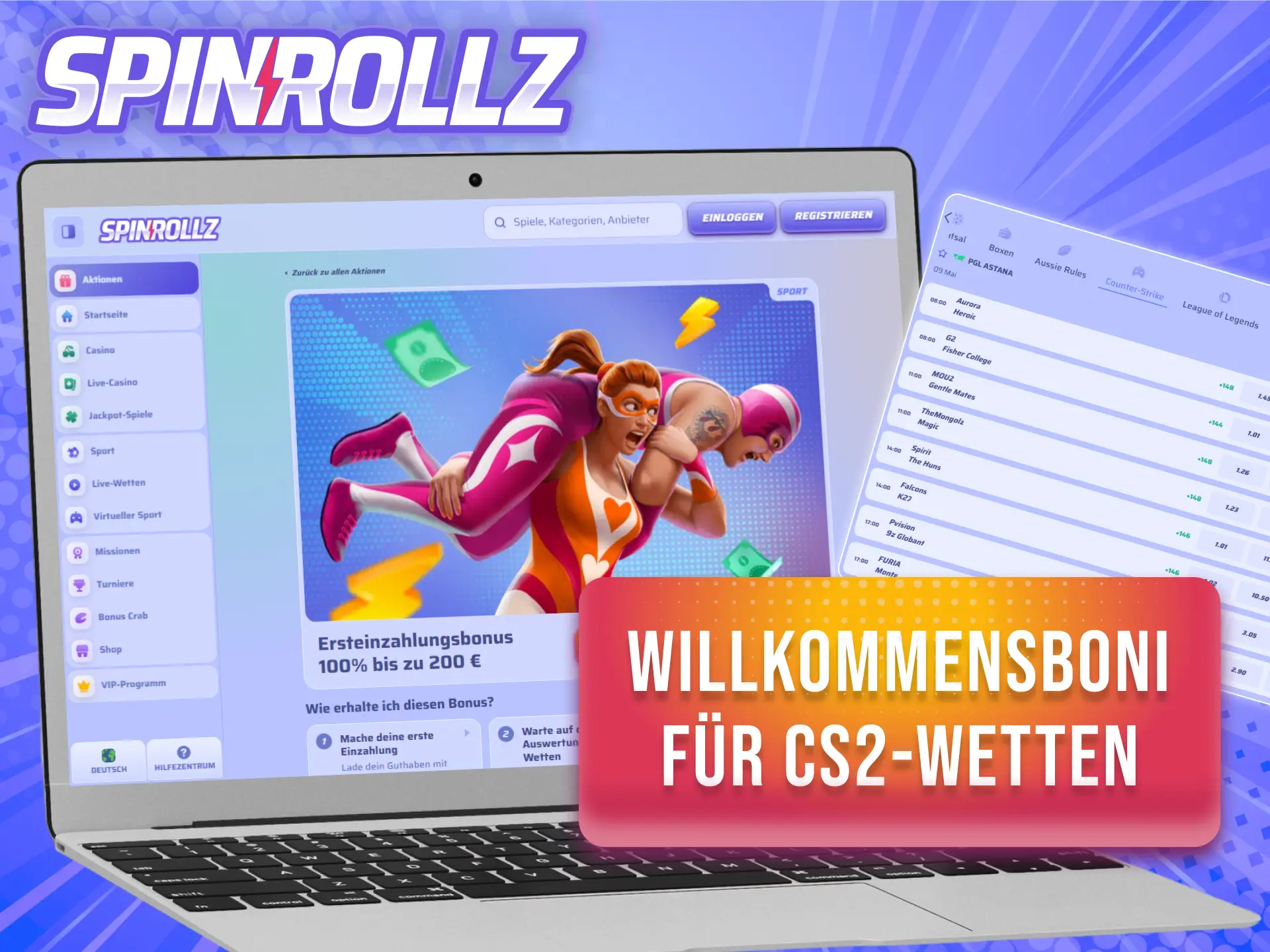 Aktiviere das Bonusangebot bei Spinrollz für zusätzliche Gewinnchancen auf CS2 Events.