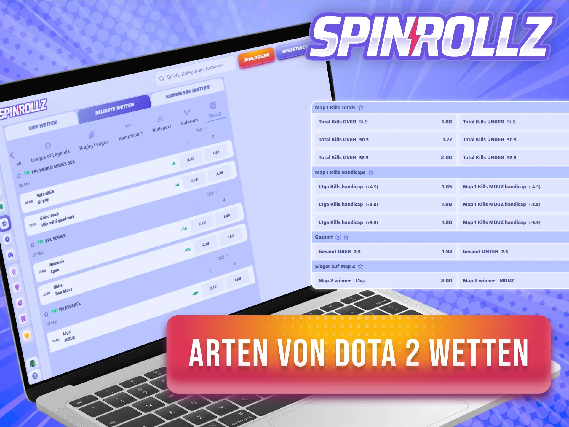 Wähle aus verschiedenen Arten von Dota 2 Wetten bei Spinrollz deinen Favoriten.