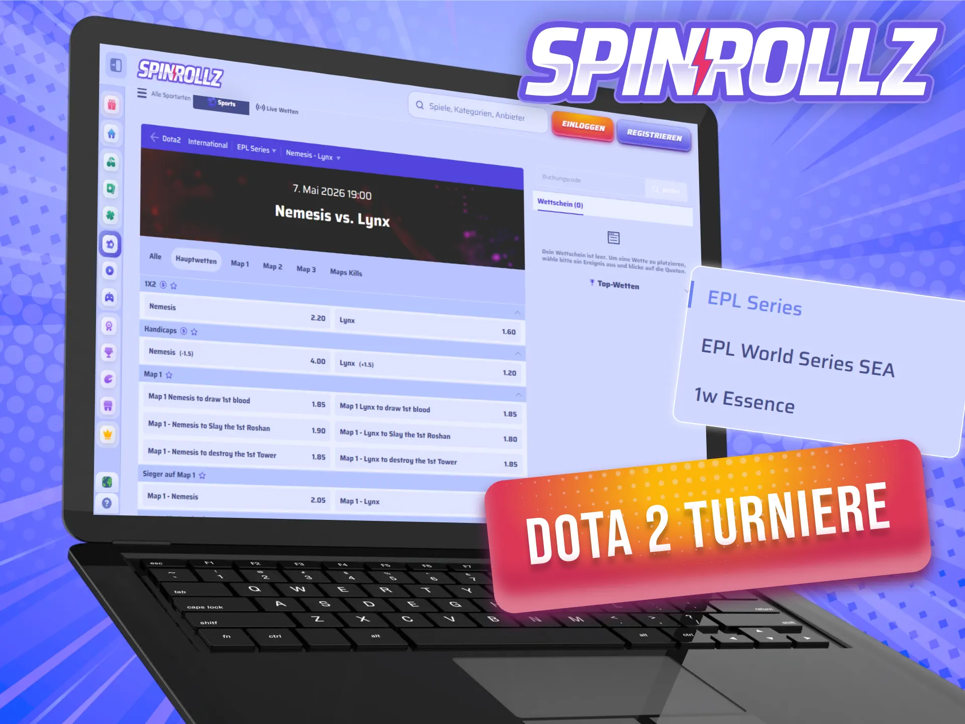 Wette bei Spinrollz auf das The International und weitere große Dota 2 Turniere.