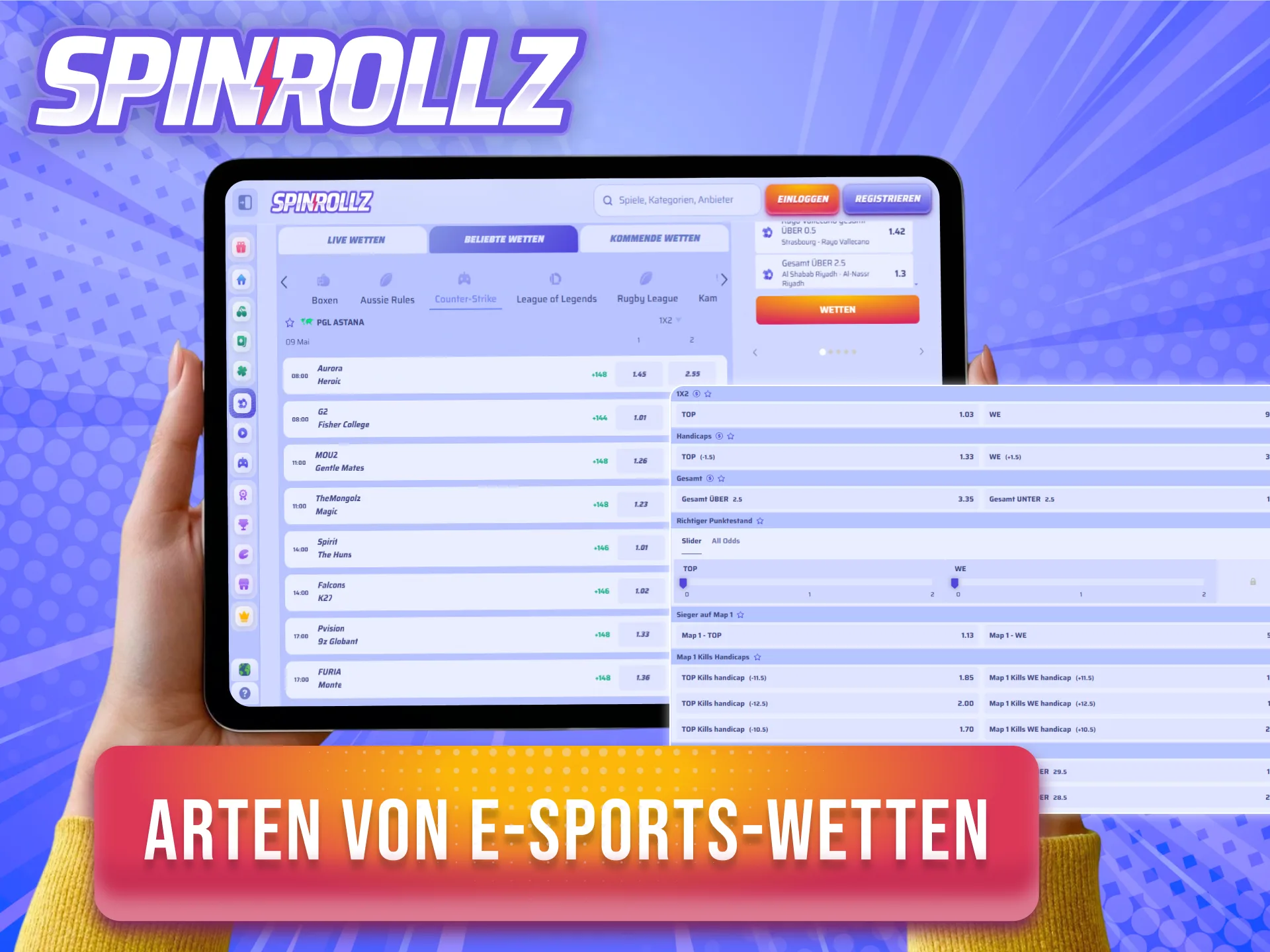 Wähle aus verschiedenen Arten von E-Sports-Wetten bei Spinrollz deinen Favoriten aus.