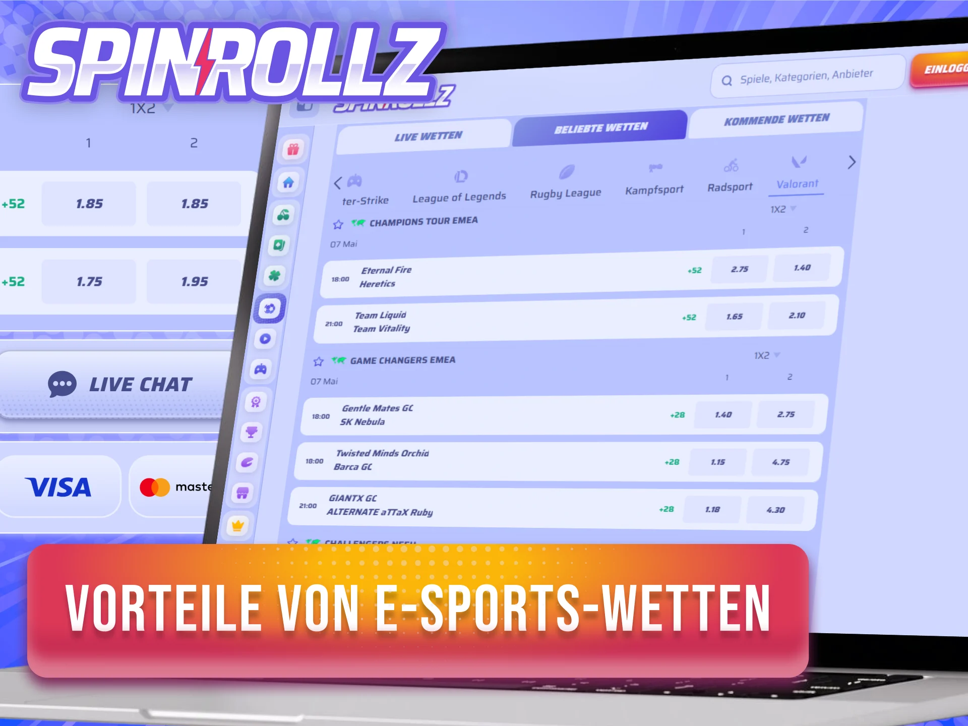 Genieße exklusive Vorteile und Top-Quoten für E-Sports-Wetten bei Spinrollz Deutschland.