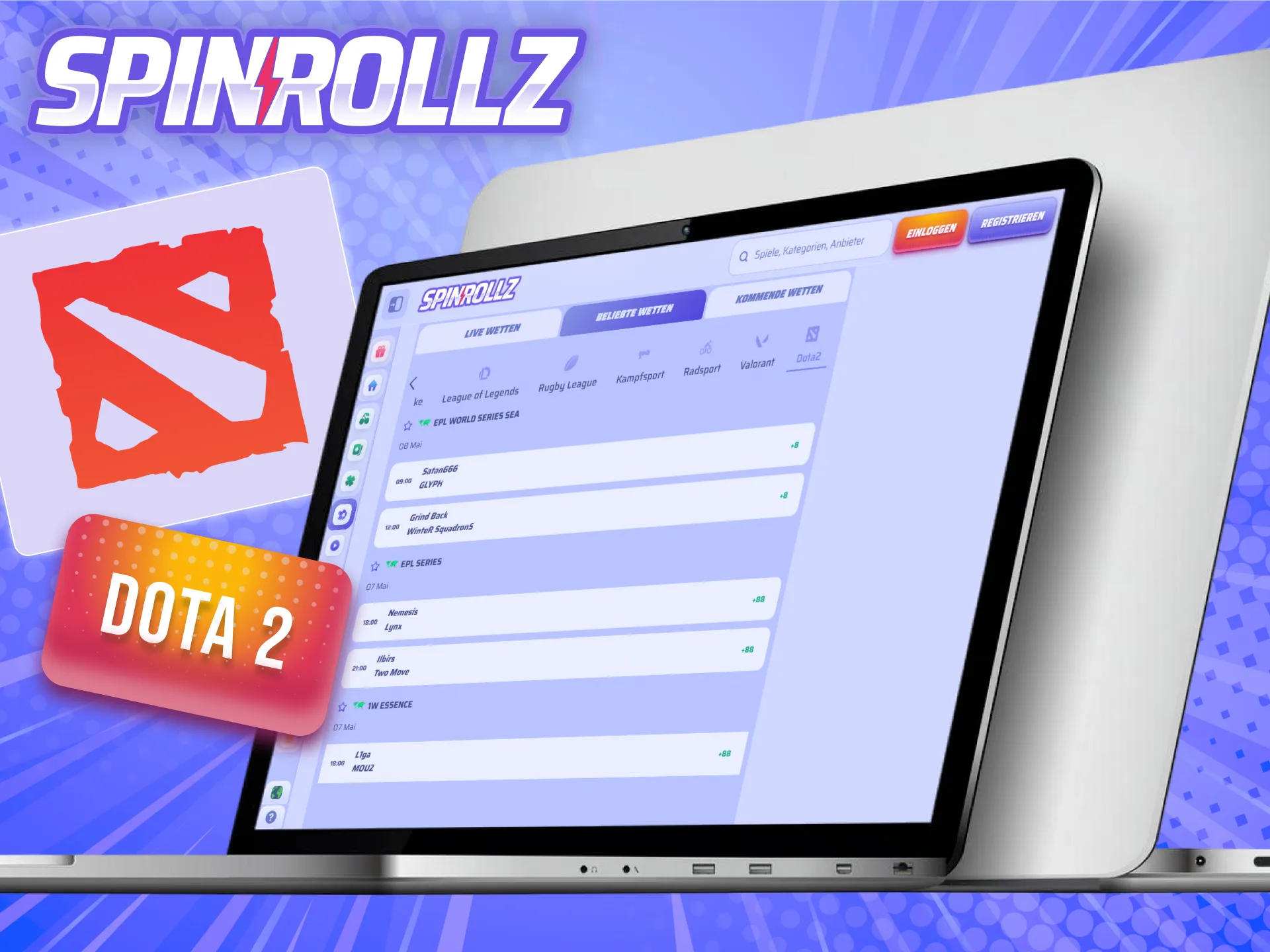 Nutze bei Spinrollz vielfältige Wettoptionen für das E-Sports-Spiel Dota 2.