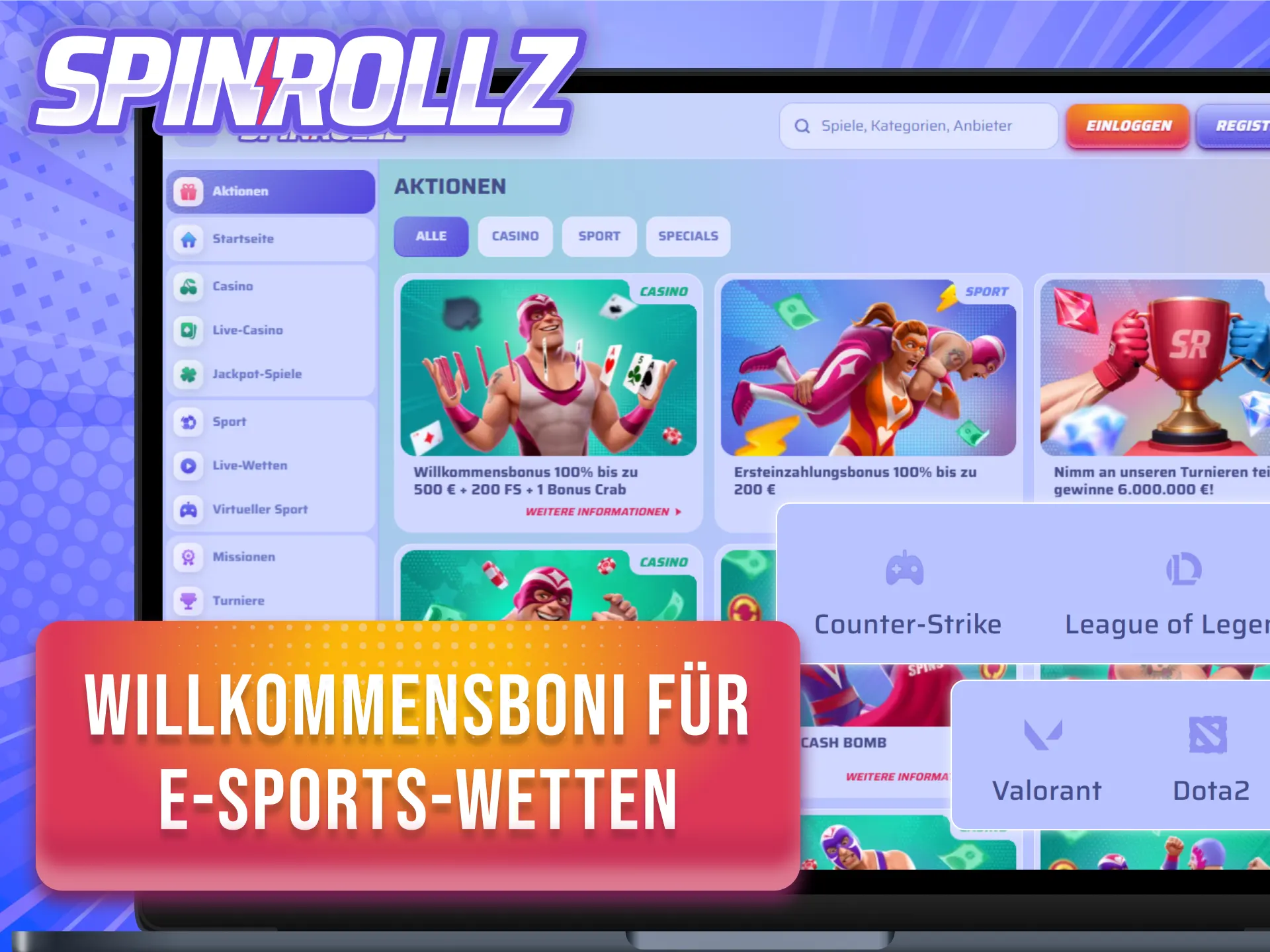 Aktiviere deinen Willkommensbonus bei Spinrollz für zusätzliche Einsätze auf E-Sports.