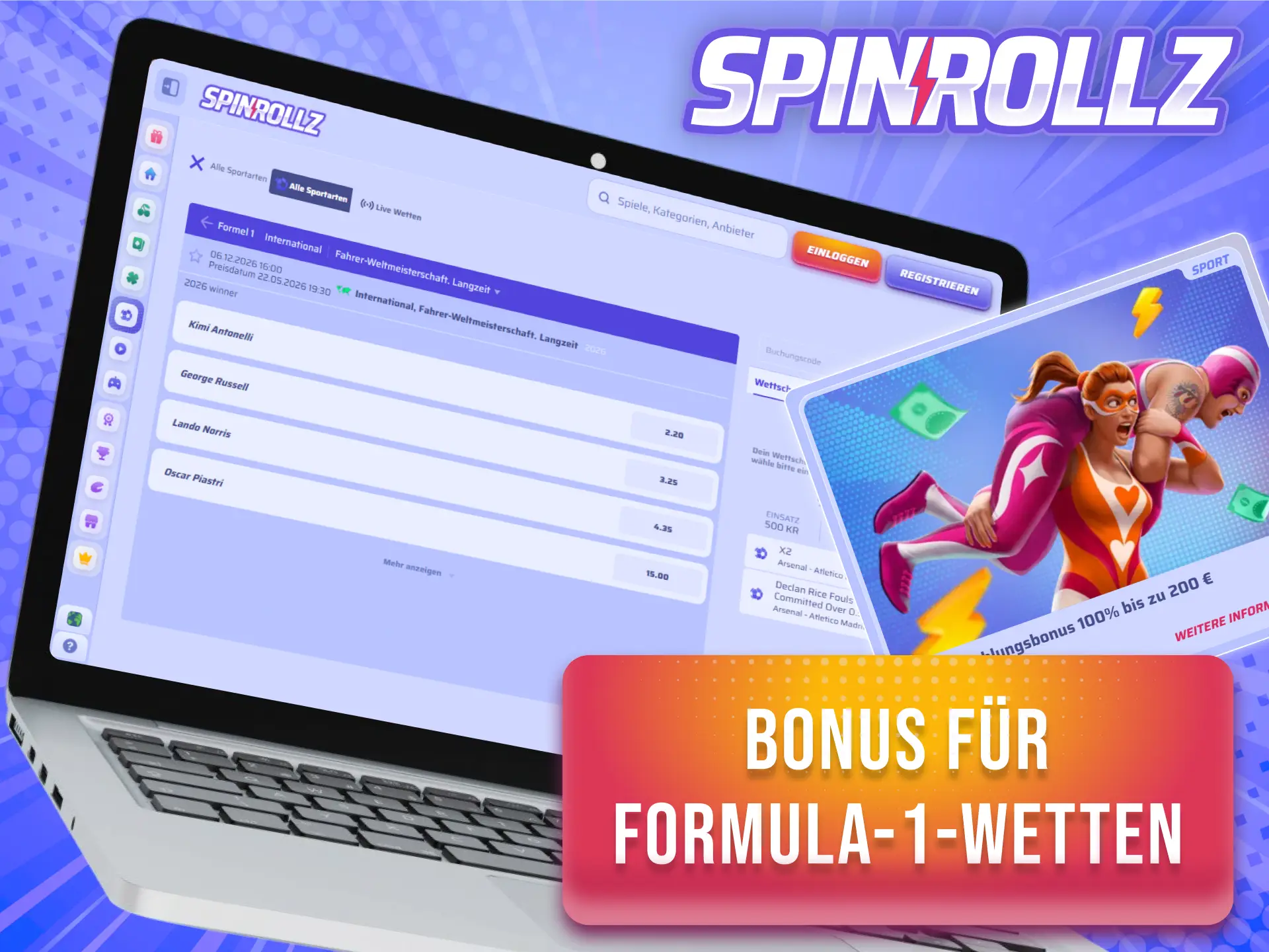 Aktiviere einen exklusiven Bonus bei Spinrollz für deine nächsten Formel-1-Wetten.