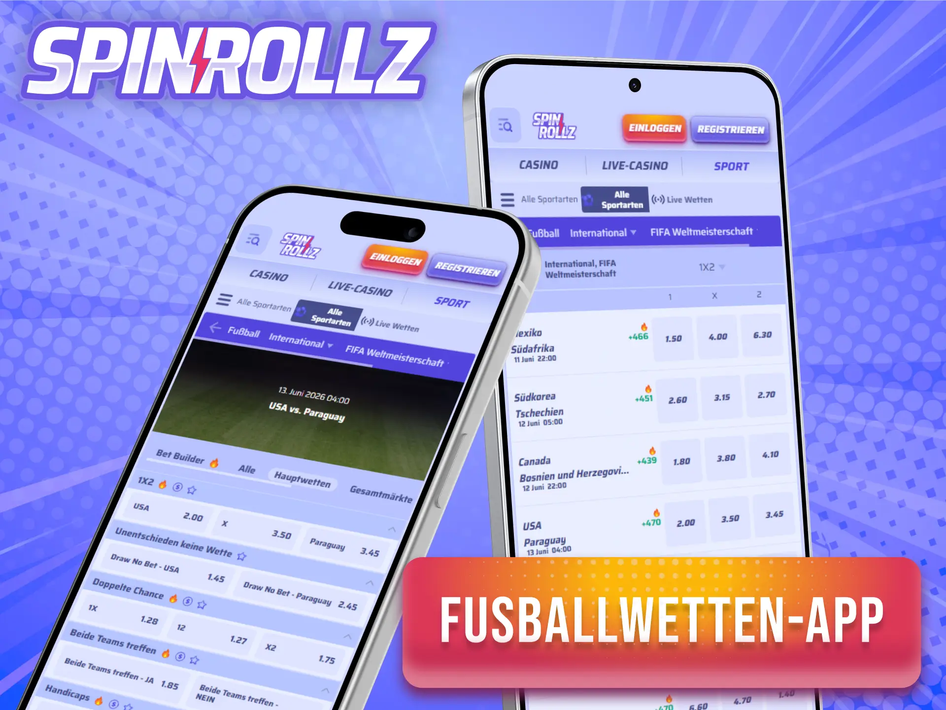 Nutze die Spinrollz Fußballwetten-App für Android oder iOS.
