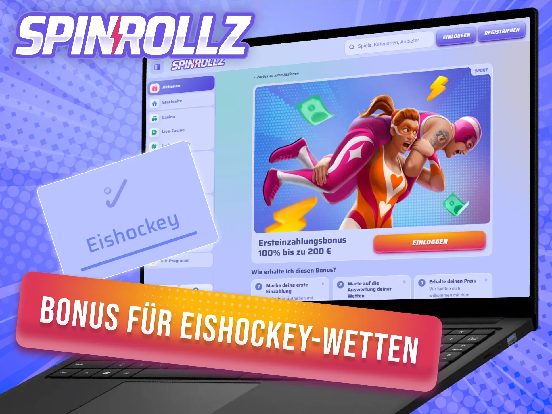 Aktiviere deinen Bonus bei Spinrollz für noch mehr Action bei Eishockey Wetten.