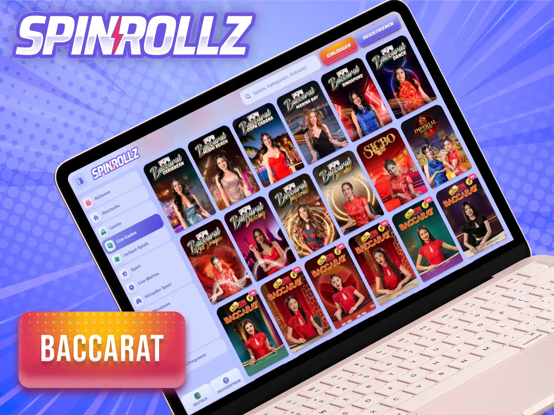 Ziehe die richtigen Karten beim Baccarat im Live-Casino von Spinrollz.