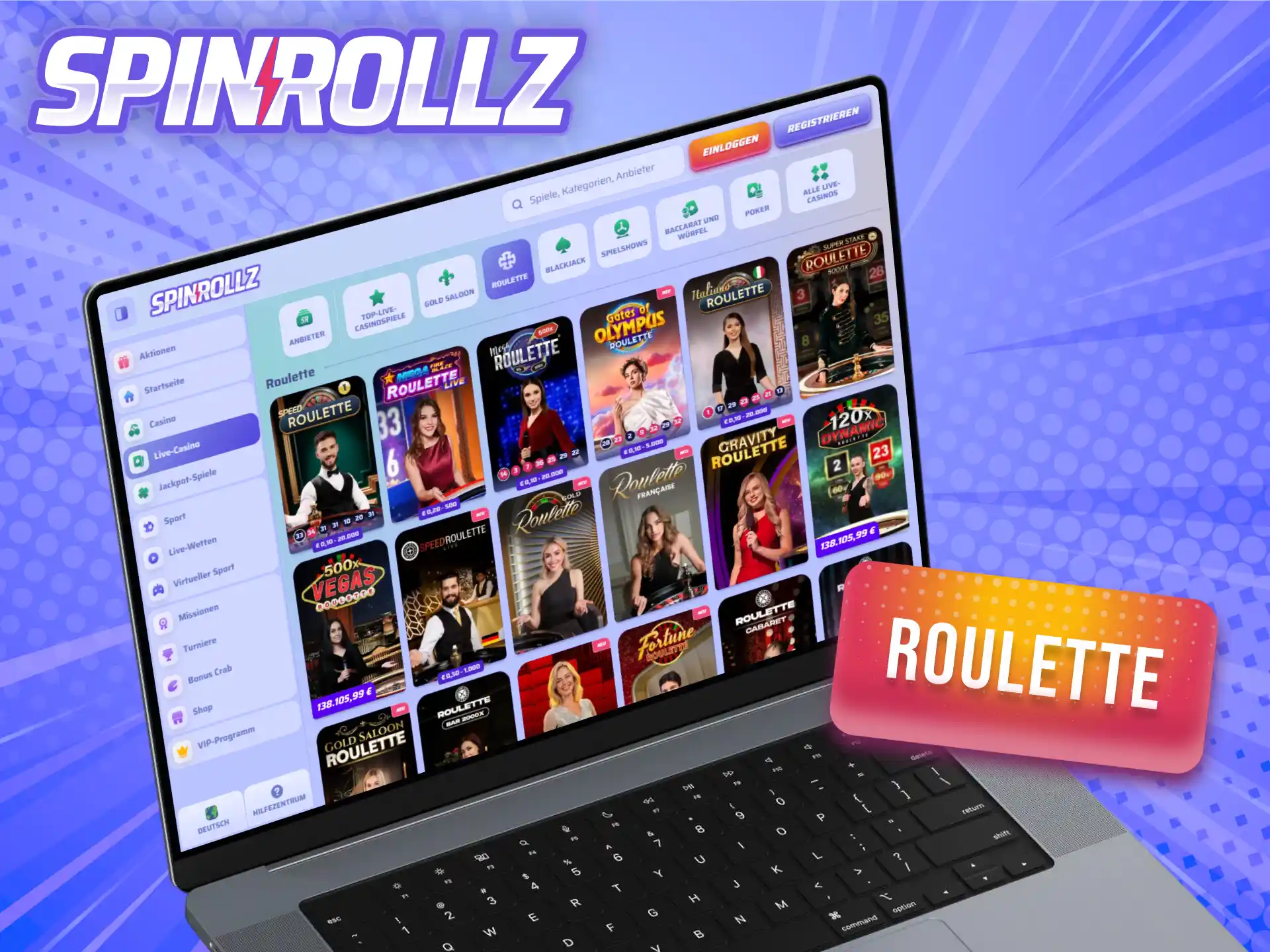 Setze auf deine Glückszahlen beim Roulette im Live-Casino von Spinrollz.