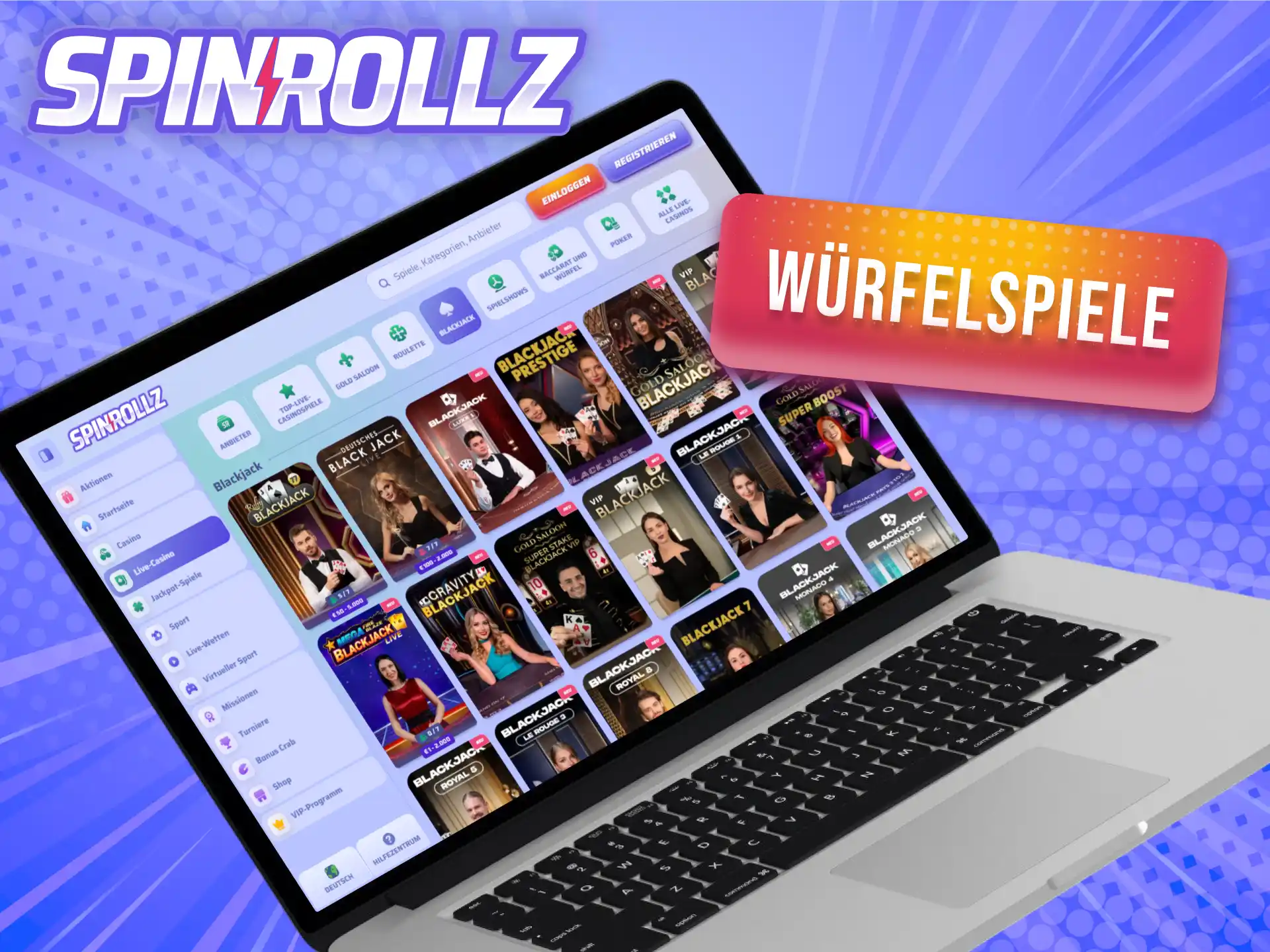 Würfle um den nächsten Gewinn bei den Würfelspielen im Live-Casino von Spinrollz.