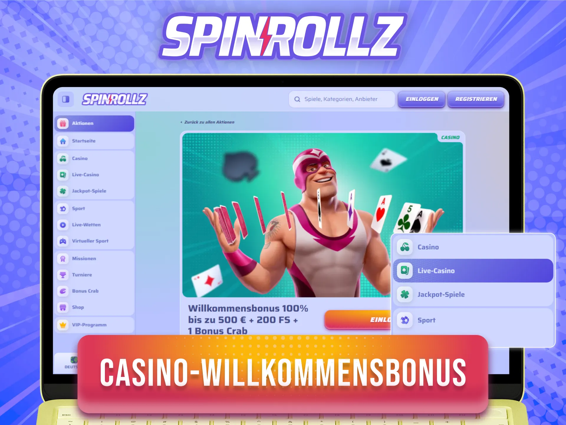 Hol dir den Willkommensbonus für deine erste Spielrunde im Live-Casino bei Spinrollz.