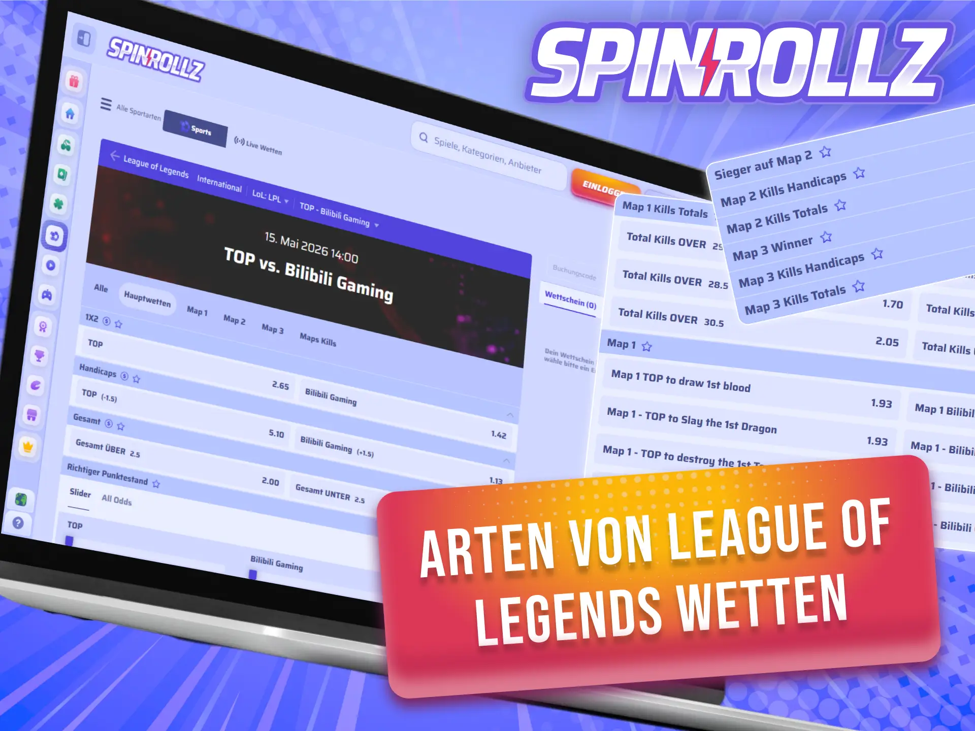 Entdecke verschiedene Arten von League of Legends Wetten für deine Tipps bei Spinrollz.