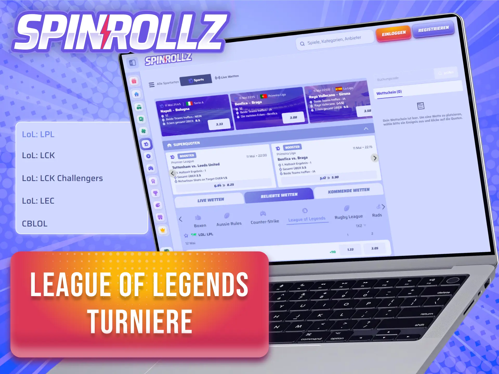 Wette auf die weltweit größten League of Legends Turniere auf der Spinrollz Plattform.