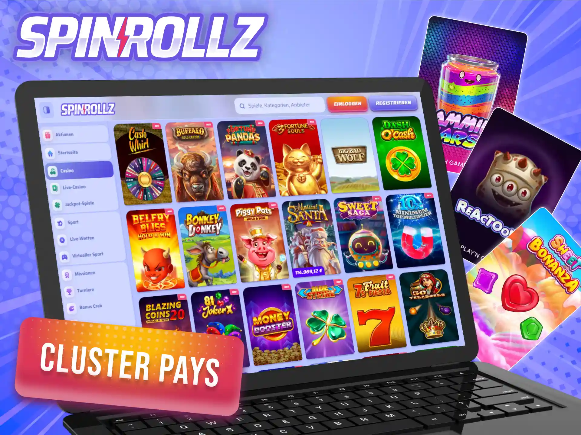 Bilde gewinnbringende Symboleketten auf den innovativen Cluster-Slots von Spinrollz.