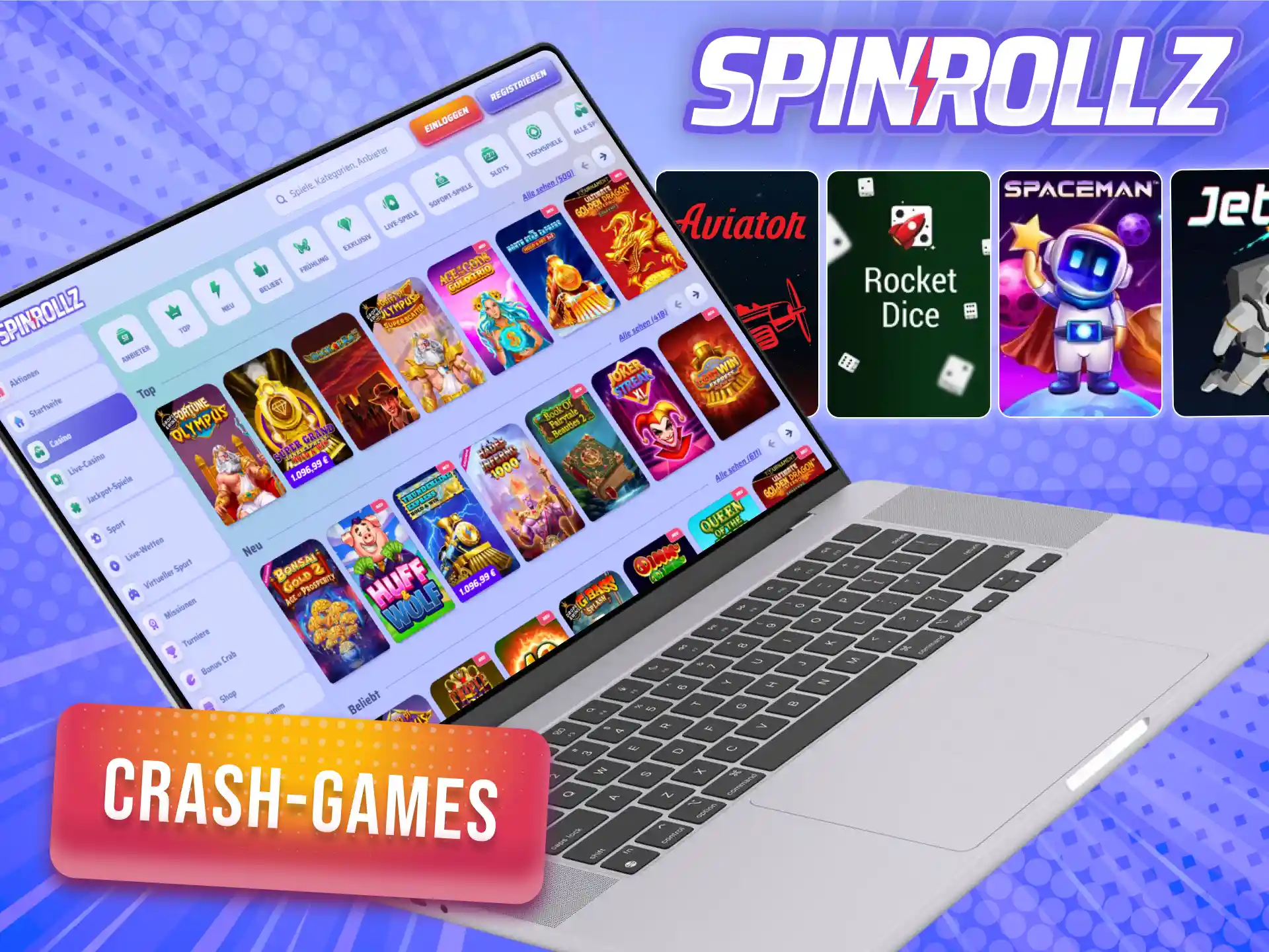 Gewinne mit dem richtigen Timing bei den rasanten Crash-Games im Spinrollz Slots-Bereich.