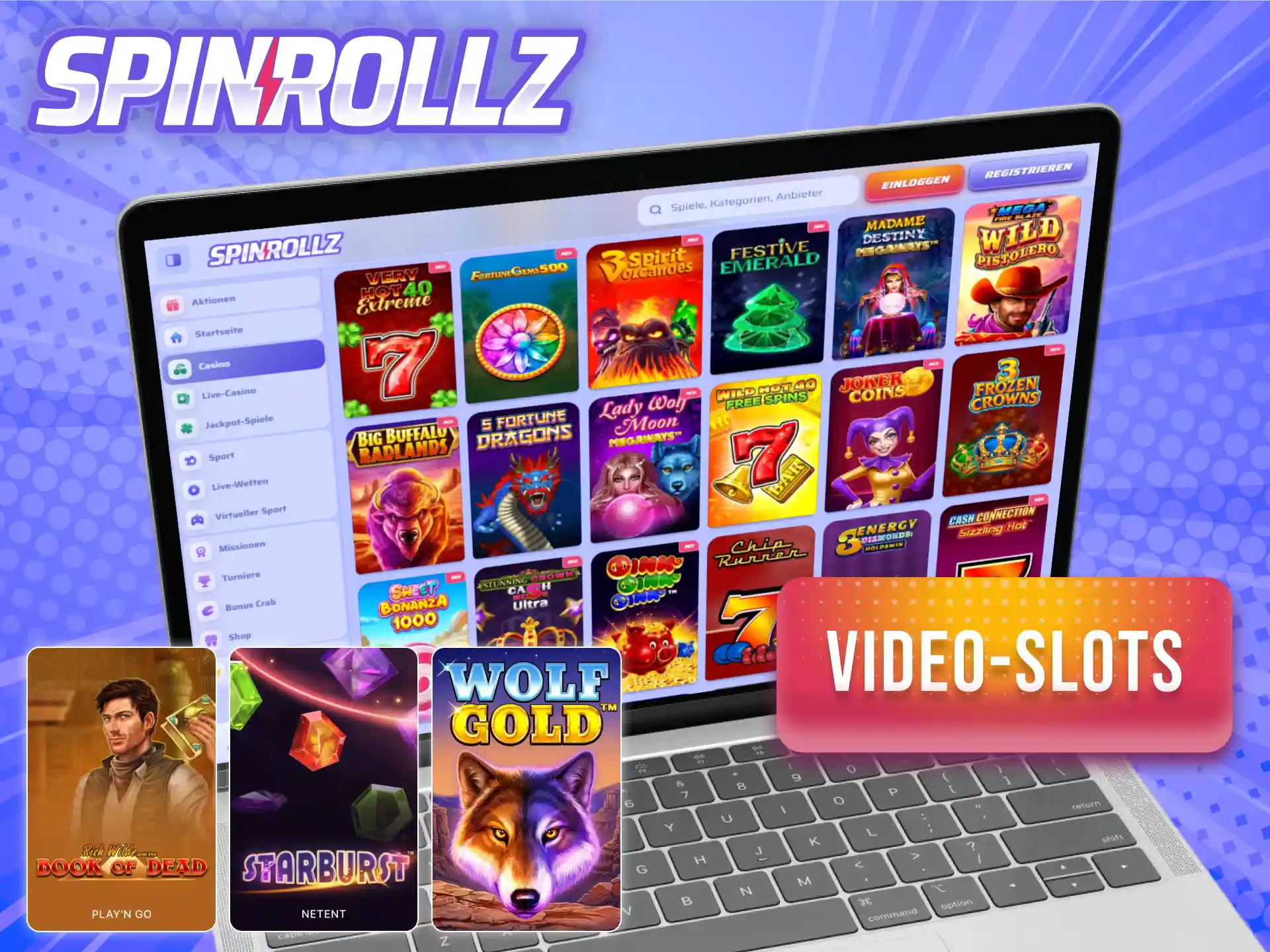 Erlebe moderne Grafiken und packende Bonusrunden bei den Video-Slots von Spinrollz.