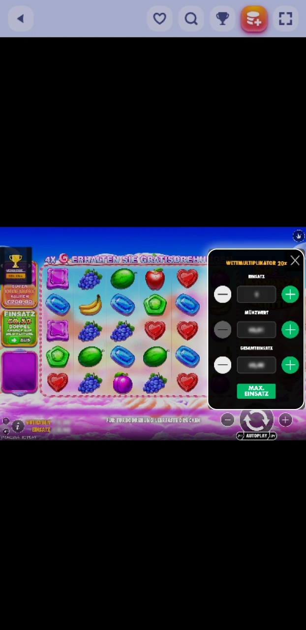 Lege die gewünschte Einsatzhöhe fest, bevor du die Spinrollz Slots startest.