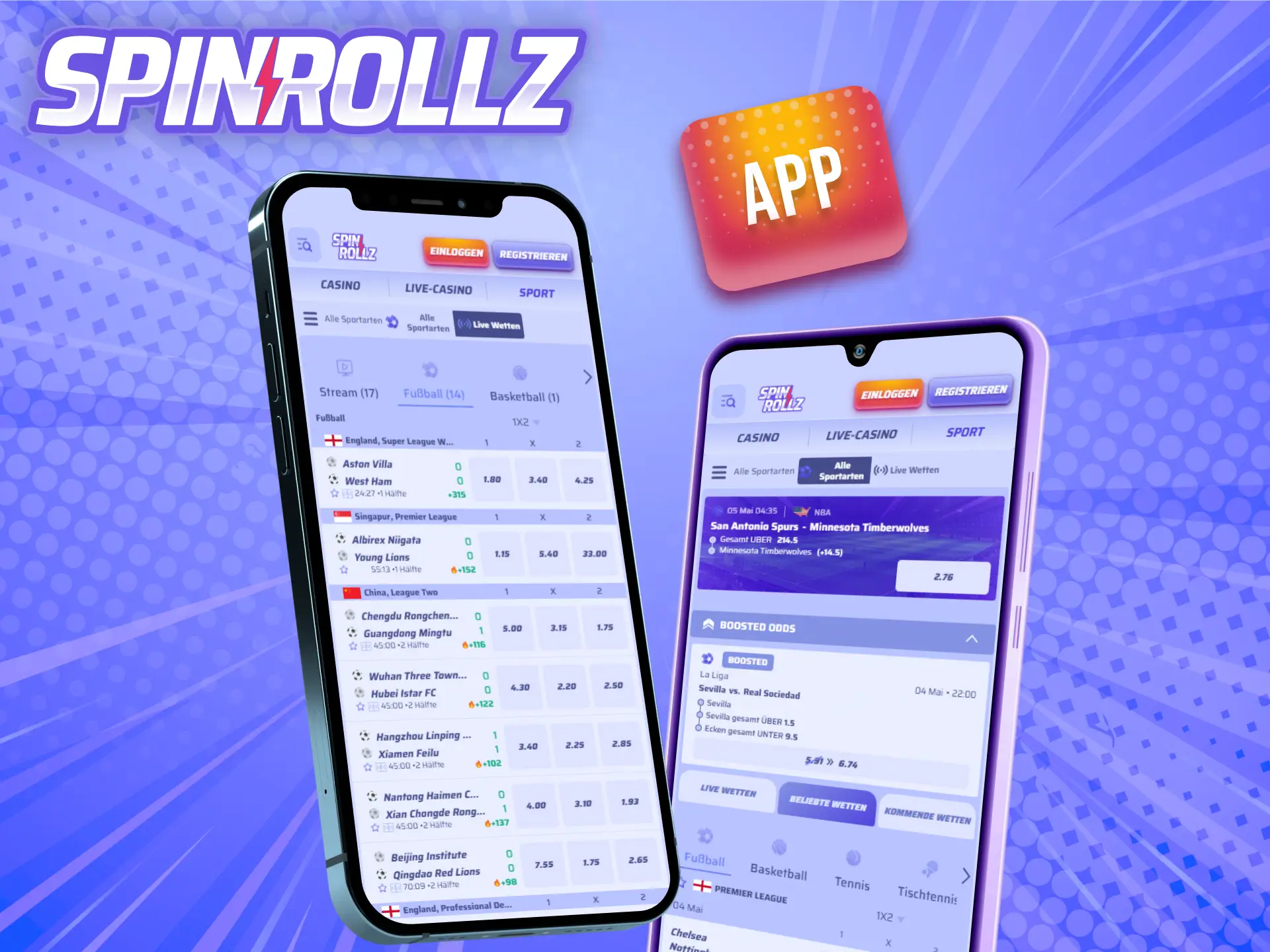 Lade die Spinrollz App für Android oder iOS herunter und wette mobil.