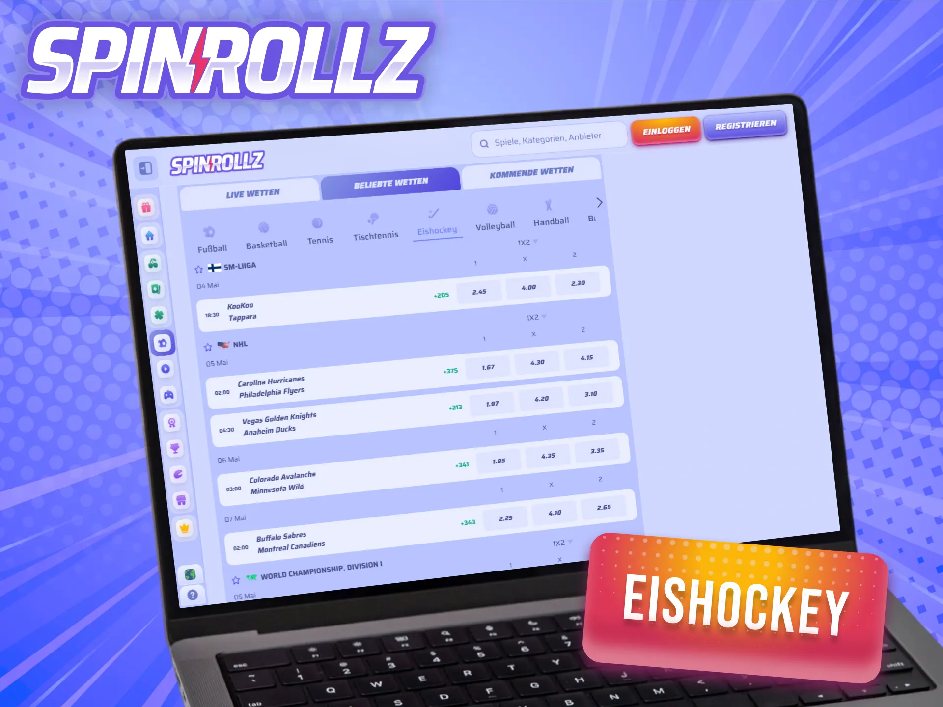Erlebe pure Action bei schnellen Eishockey Sportwetten auf Spinrollz.