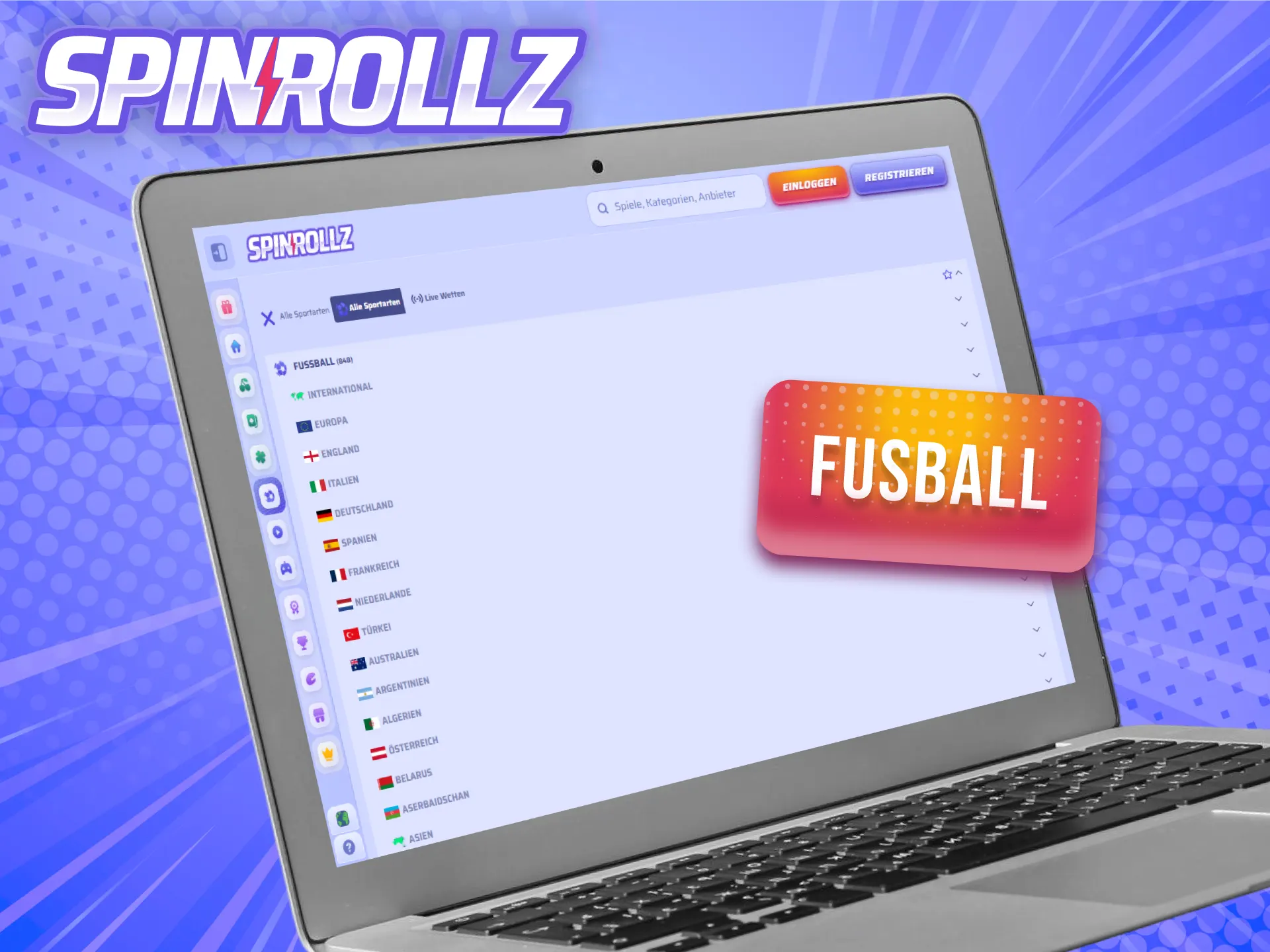 Wette auf spannende Fußballspiele im Bereich Sportwetten bei Spinrollz.