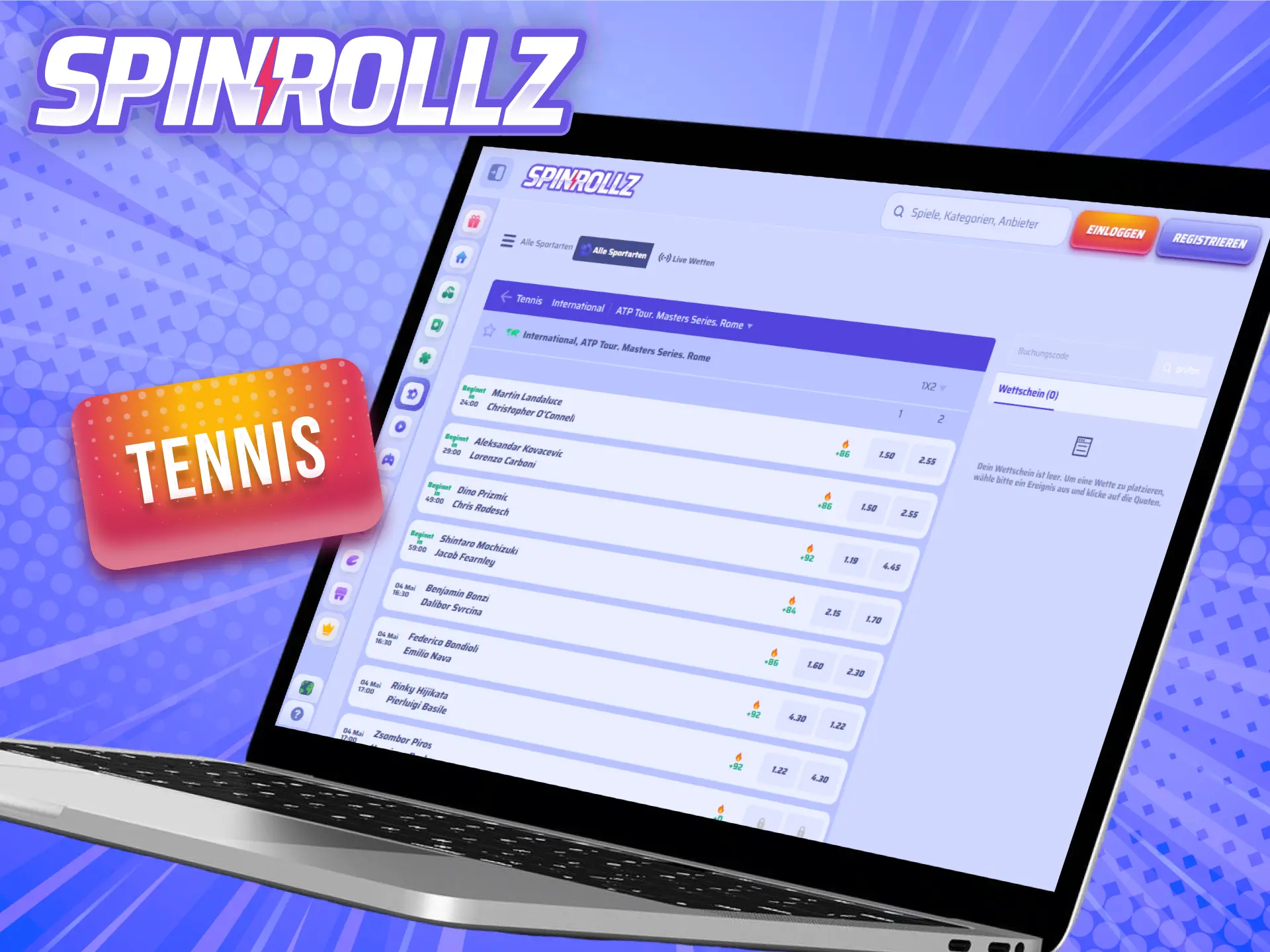 Setze auf die besten Turniere beim Tennis mit Spinrollz Sportwetten.