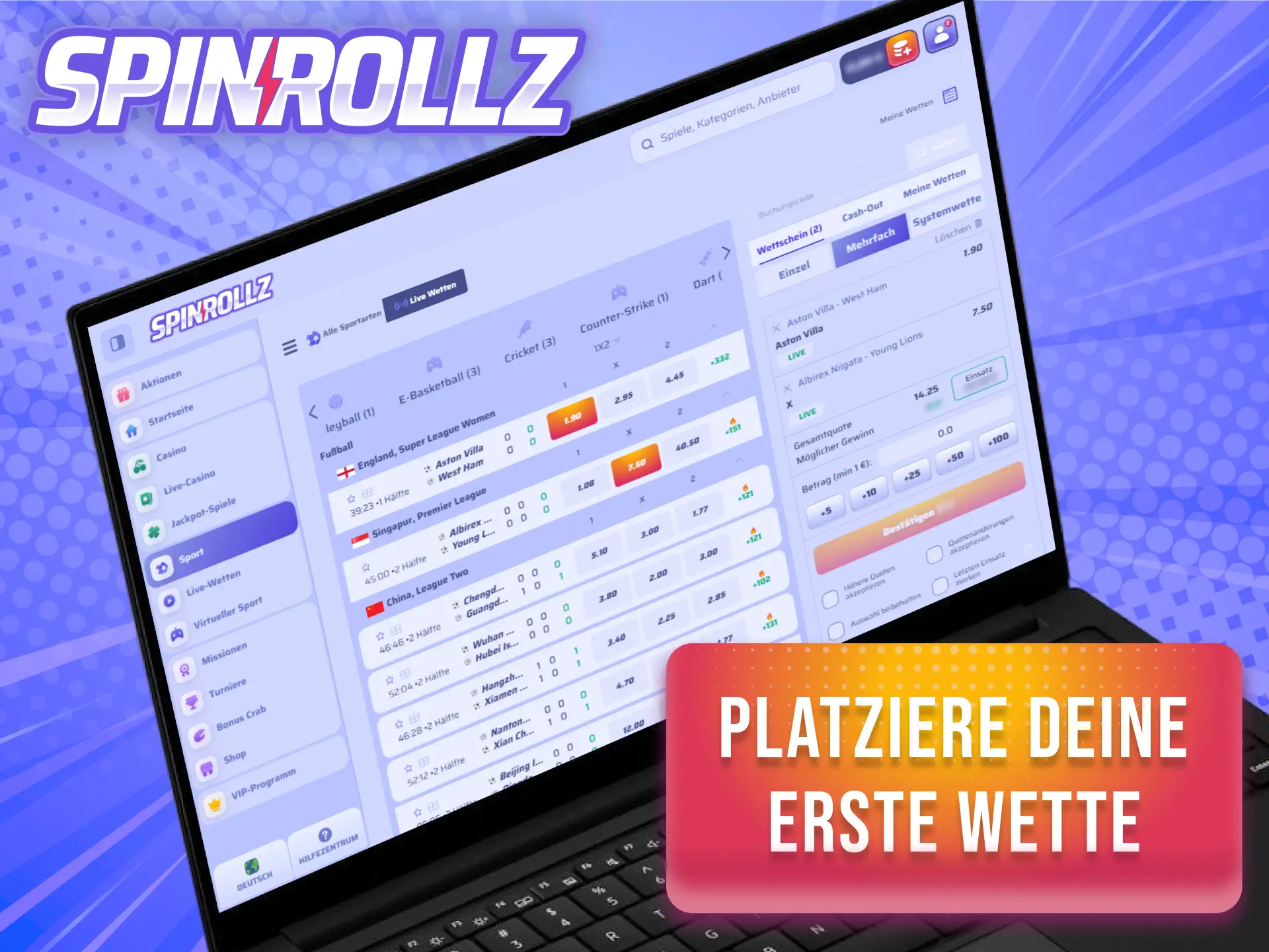 Folge der Anleitung und platziere deine erste Wette bei Spinrollz.