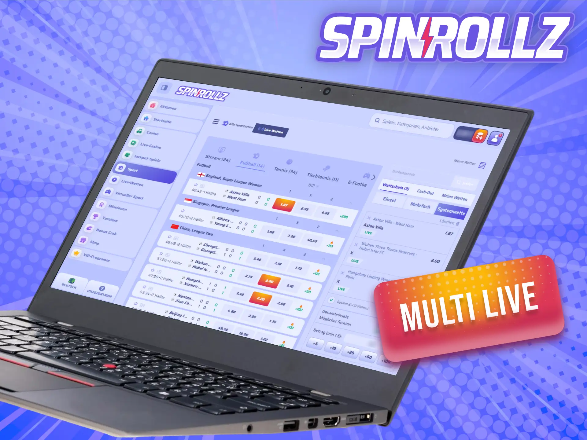 Behalte mehrere Spiele gleichzeitig im Blick mit Multi Live bei Spinrollz.