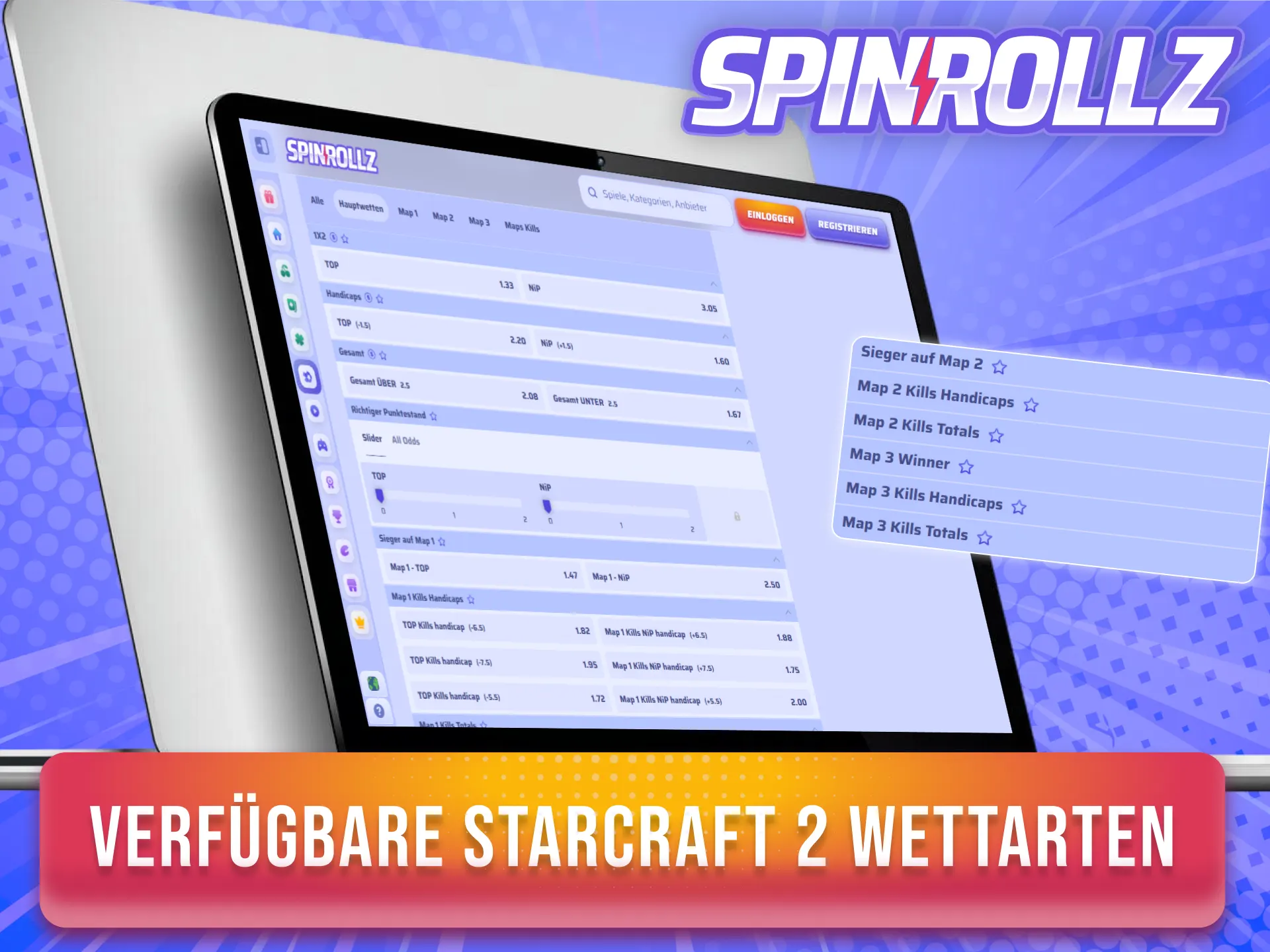 Entdecke die Vielfalt an Wettoptionen für StarCraft 2 auf der Spinrollz Plattform.