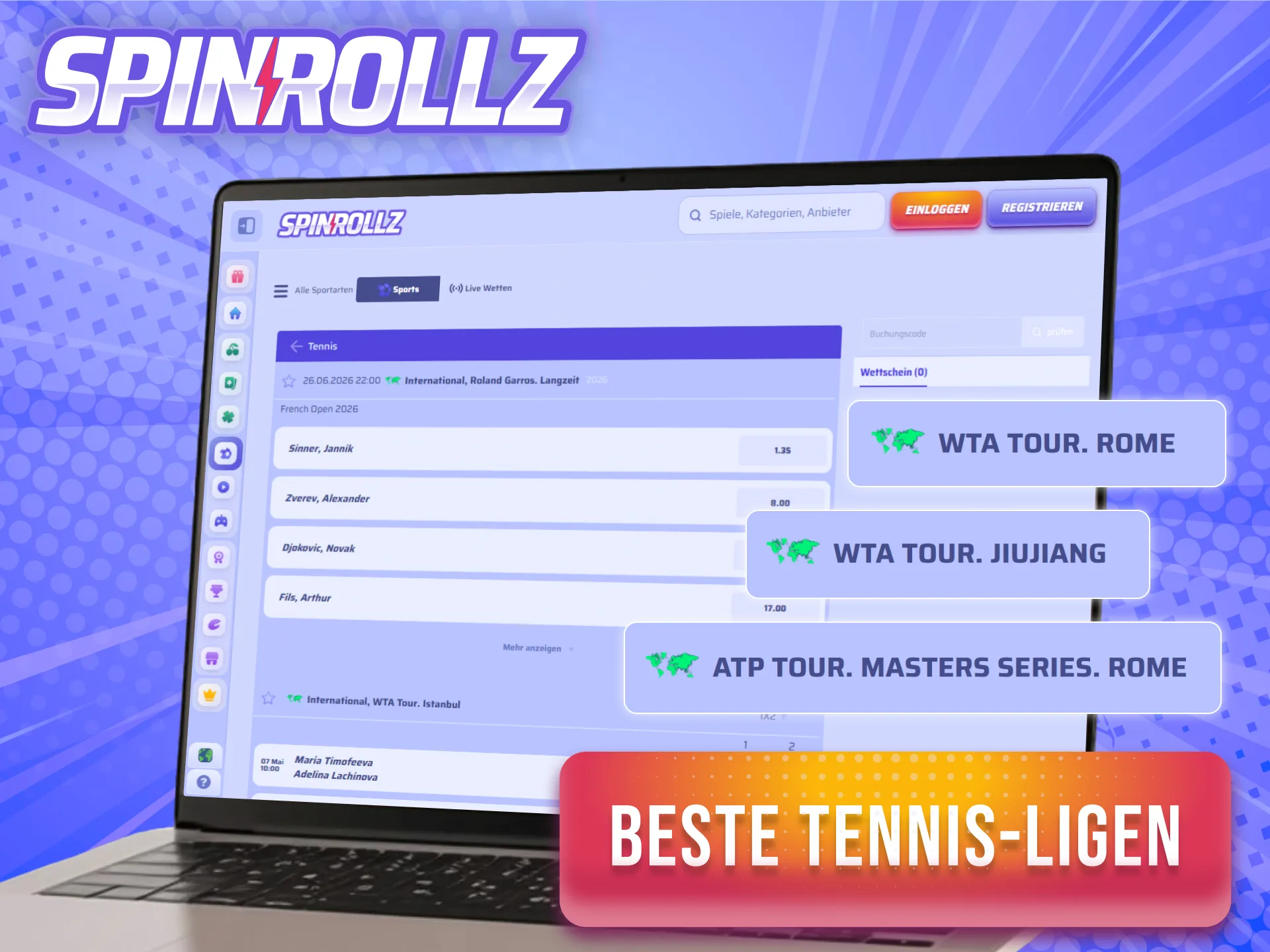 Wette bei Spinrollz auf die besten Tennis-Ligen.