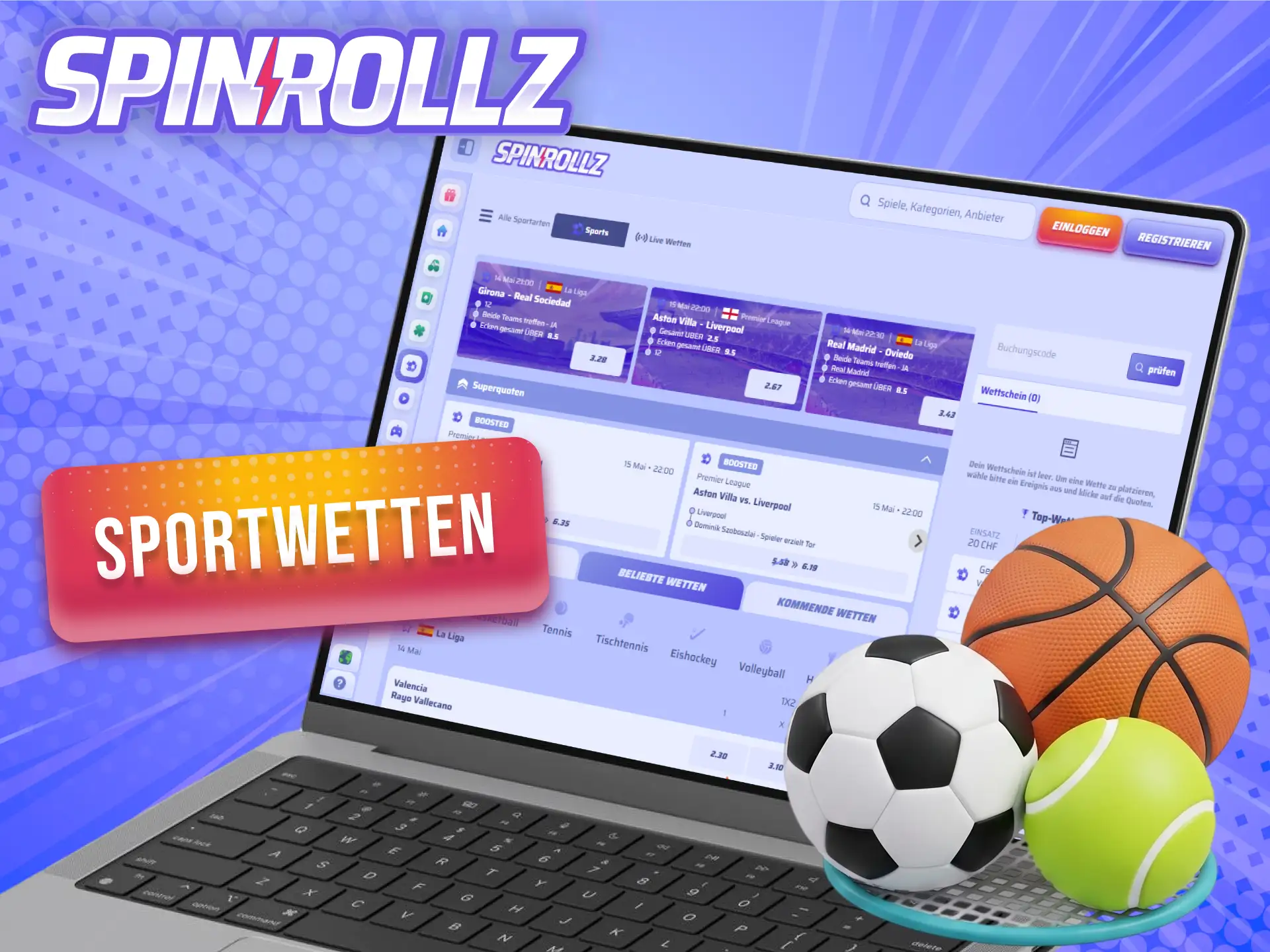 Nutze das abwechslungsreiche Sportwetten-Angebot auf der Plattform des Unternehmens Spinrollz.