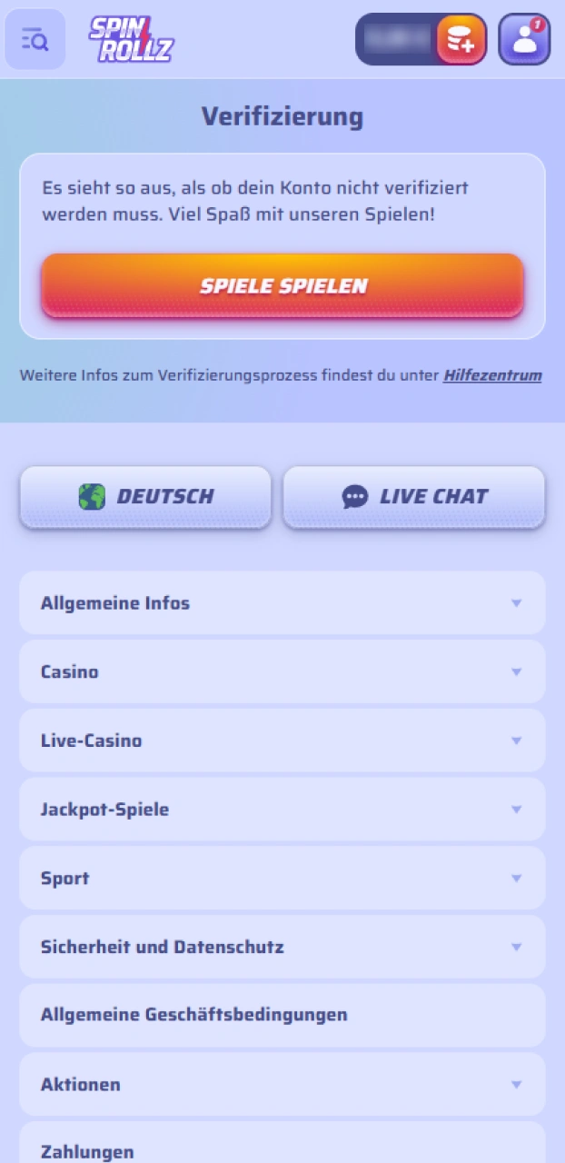 Verifiziere dein Konto für den sicheren Registrierungsbonus bei Spinrollz.