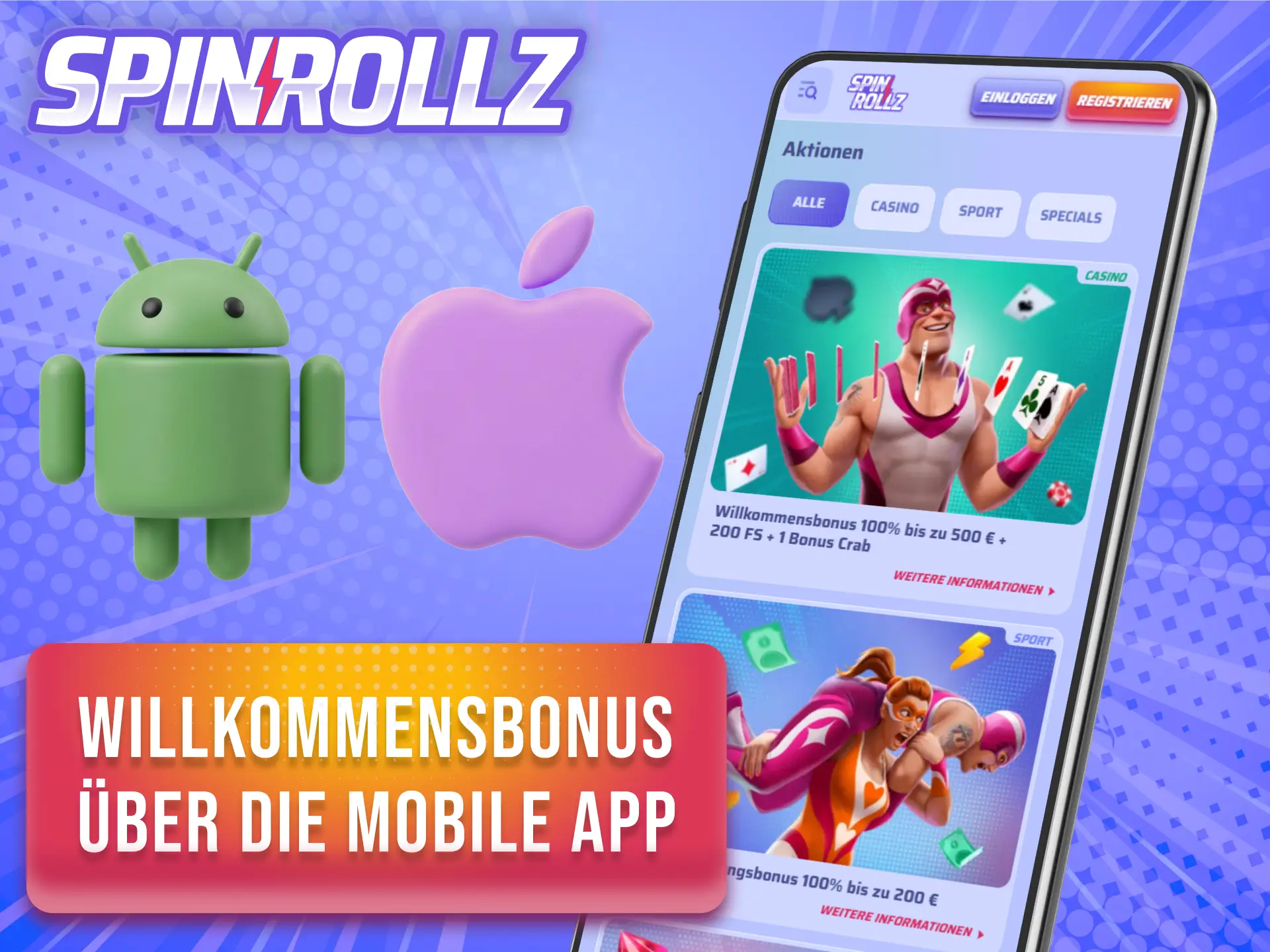 Lade die App herunter und fordere deine Willkommensboni bei Spinrollz an.