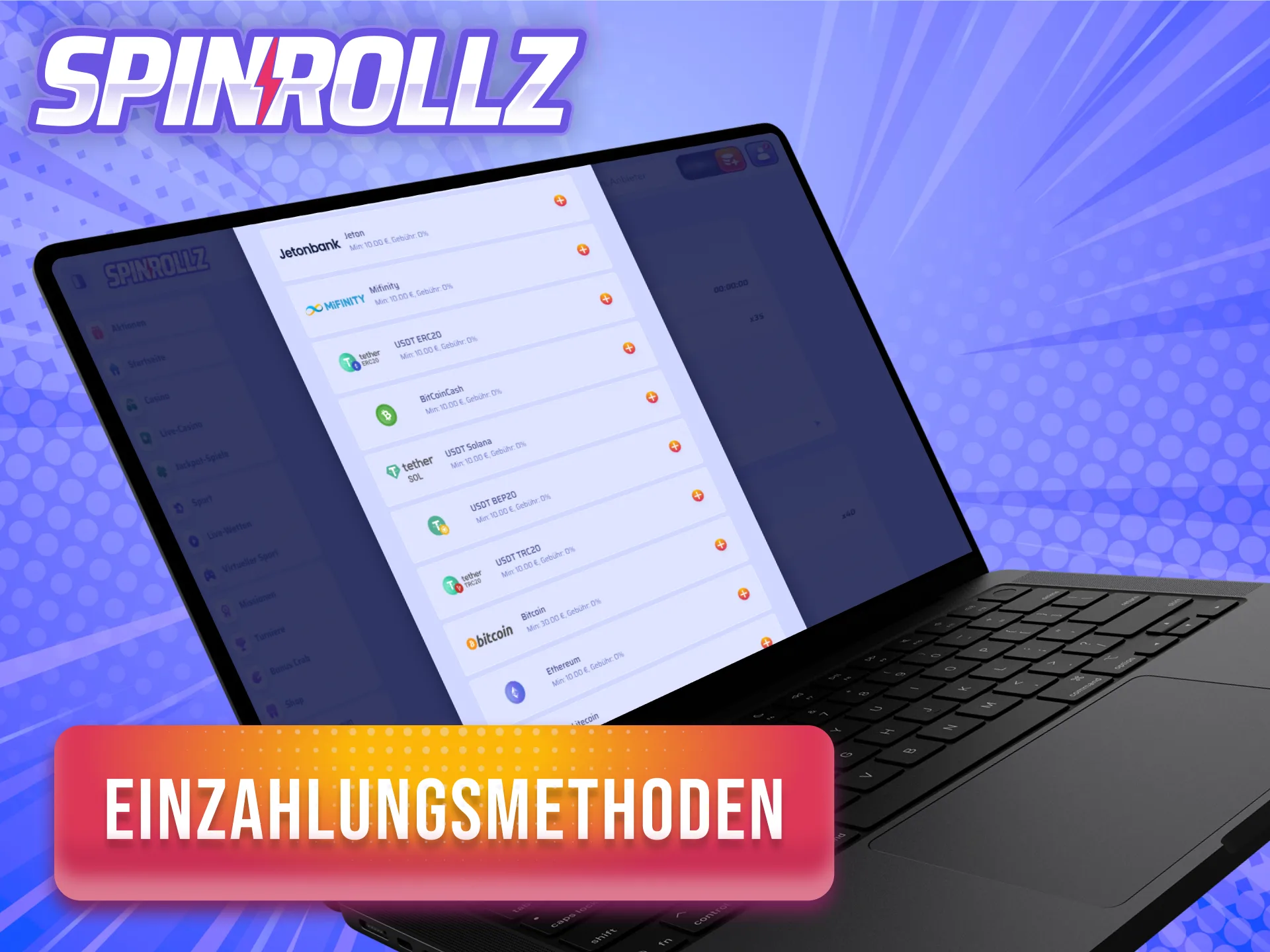 Wähle eine der beliebten Methoden für deine nächste Zahlung bei Spinrollz.