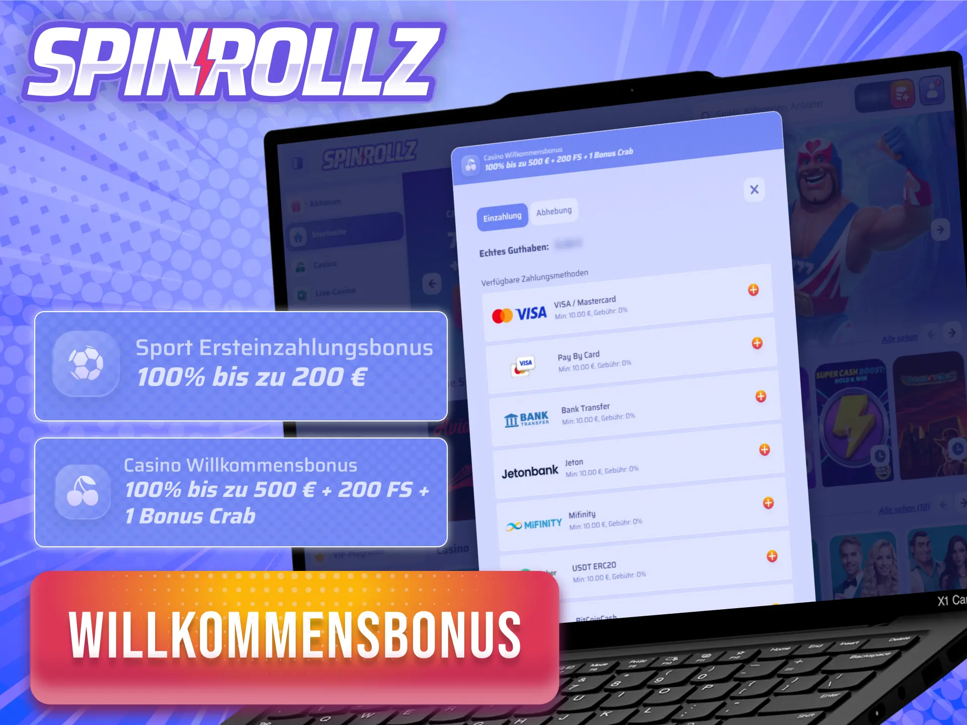 Hole dir den Willkommensbonus direkt nach deiner ersten Zahlung bei Spinrollz.